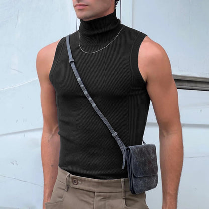 Men's Ribbed Sleeveless Turtleneck Casual Tank Top
