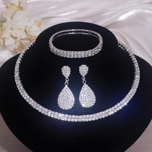 Luxury Silver Rhinestone Wedding Jewelry Set