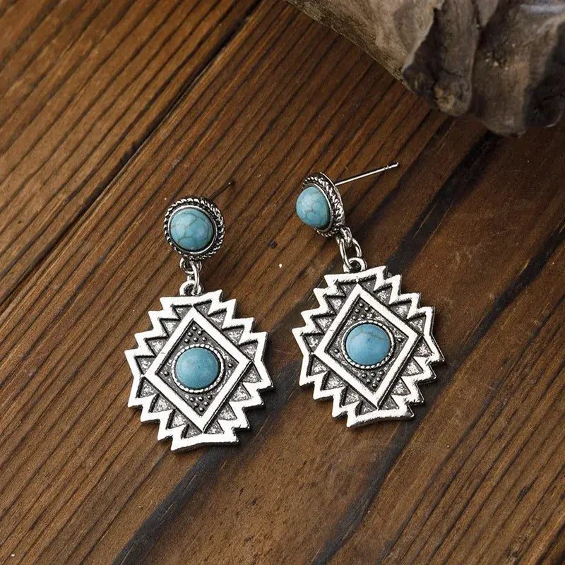 Turquoise Aztec Dangle Earrings for Women