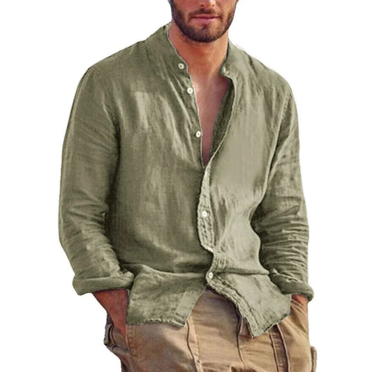 Men's Plus-Size Linen Cotton Long Sleeve Shirt