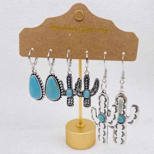 Turquoise Bull Head Earrings Western Jewelry Set