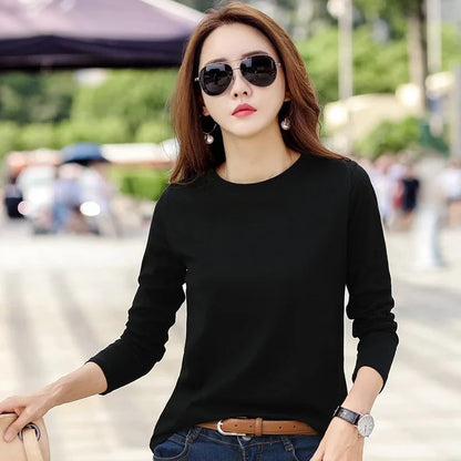 Plus Size Long Sleeve Cotton T-Shirts for Women