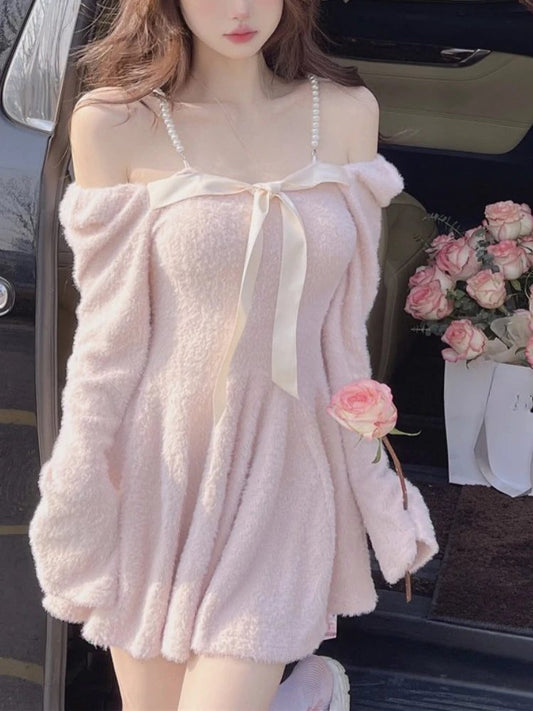 Elegant Sweet Knitted Sweater Dress Women