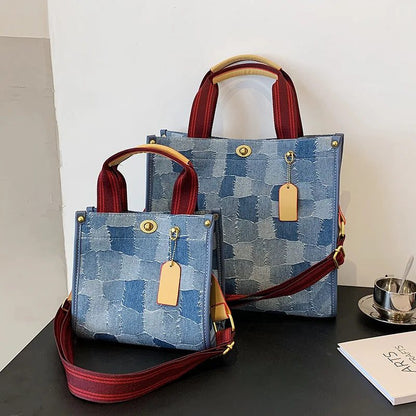 2024 Trendy Denim Handbag with Wide Strap