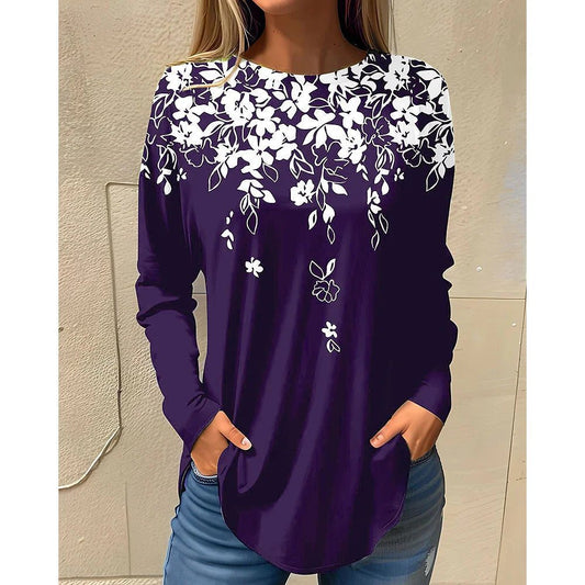 Stylish Long Sleeve Floral Cotton T-Shirts for Women