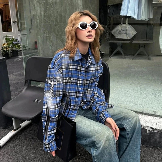 Trendy Oversized Plaid Flannel Shirt for Men