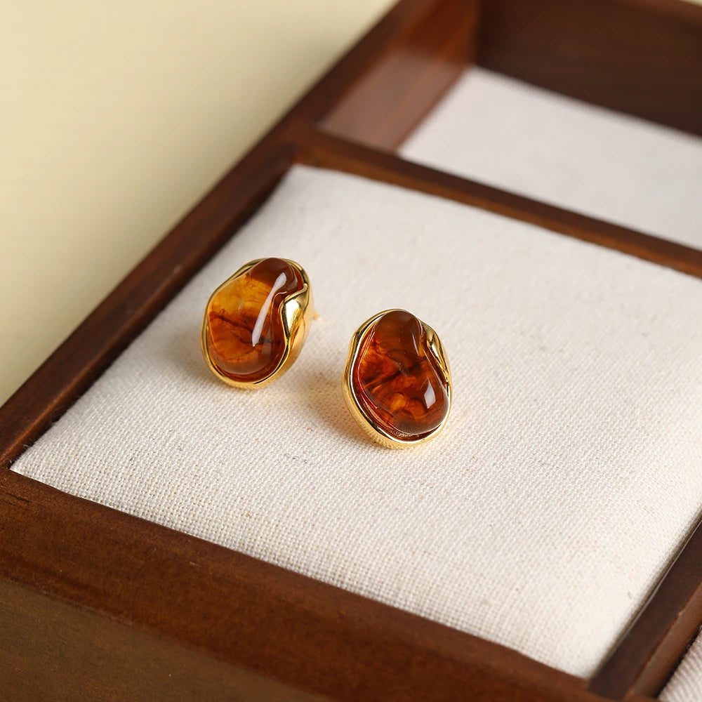 Luxury Amber Earrings for Women - Retro Style