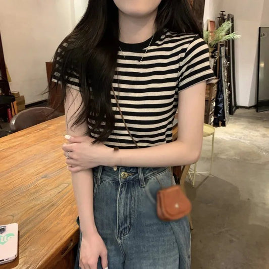 Casual Women's Striped O-Neck Summer T-Shirt