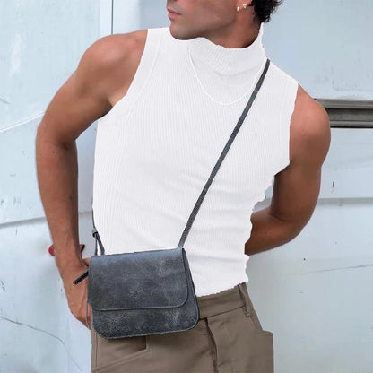 Men's Ribbed Sleeveless Turtleneck Casual Tank Top