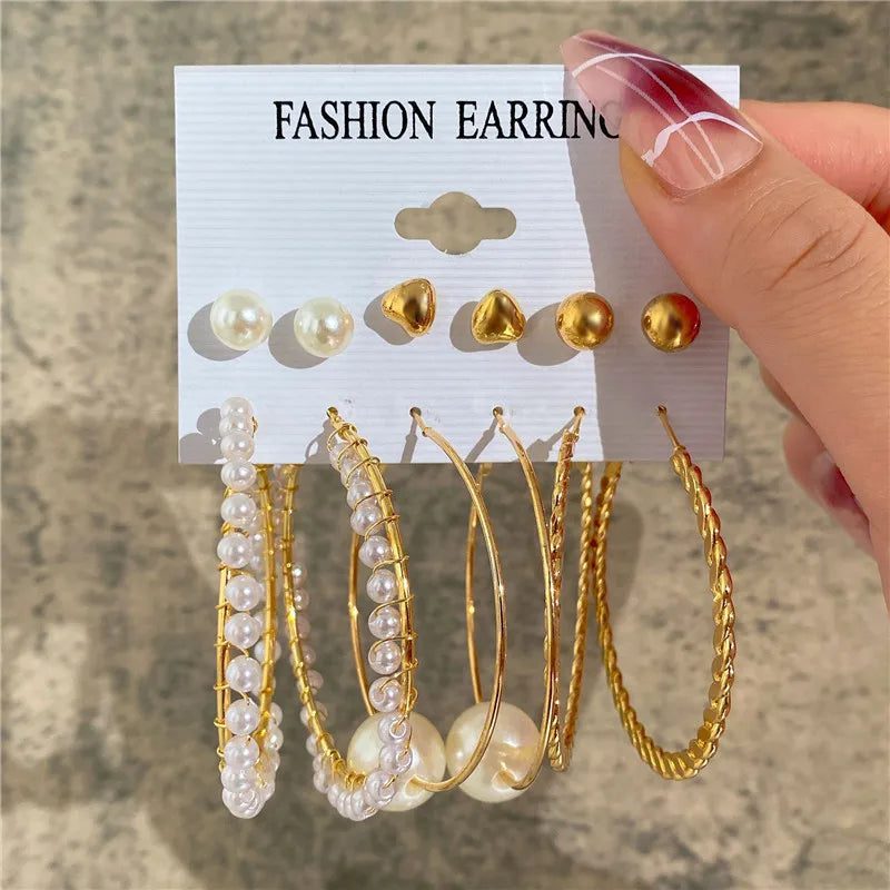 Boho Vintage Gold Hoop Earrings Set