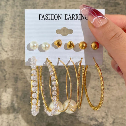 Boho Vintage Gold Hoop Earrings Set