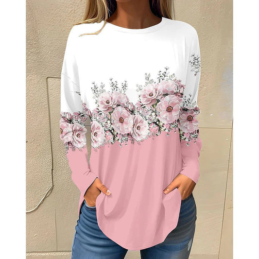 Stylish Long Sleeve Floral Cotton T-Shirts for Women