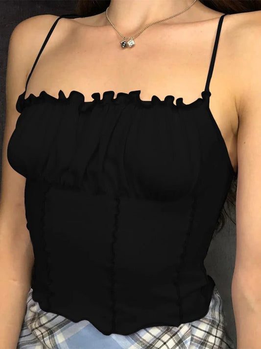 Sexy Summer Women Ruffles Slim Crop Top