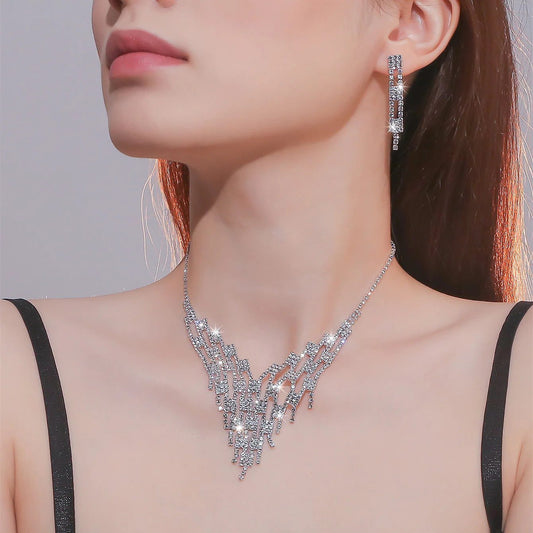 Elegant Bridal Crystal Necklace and Earrings Set