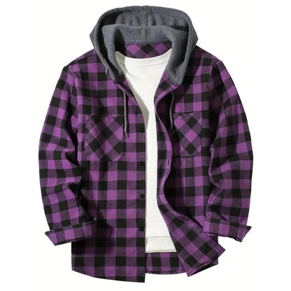 Men's Classic Plaid Flannel Hoodie Shirt