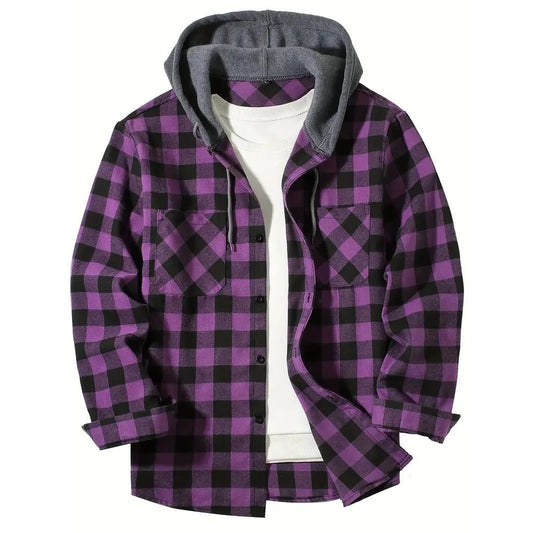 Men's Classic Plaid Flannel Hoodie Shirt