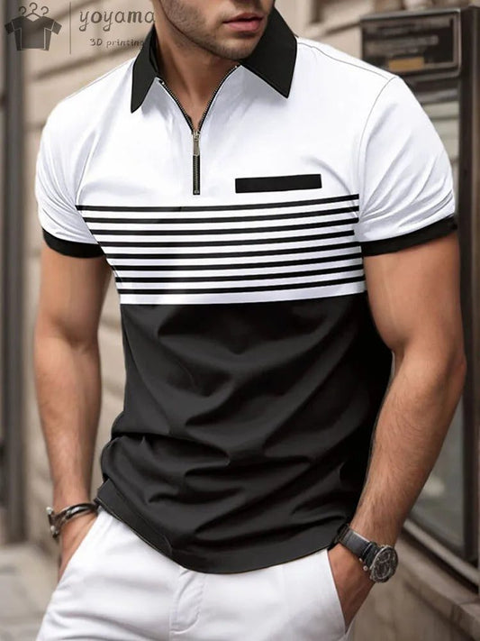 Men's Solid Zipper Polo Golf Shirt