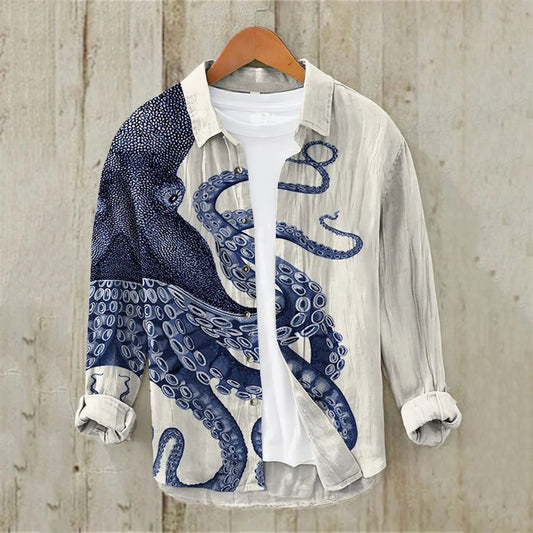 Men's Vintage Japanese Fish Linen Shirt