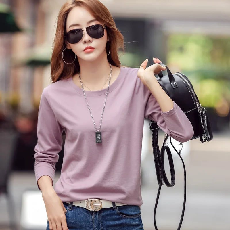 Plus Size Long Sleeve Cotton T-Shirts for Women