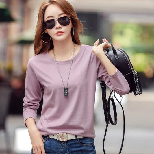 Plus Size Long Sleeve Cotton T-Shirts for Women