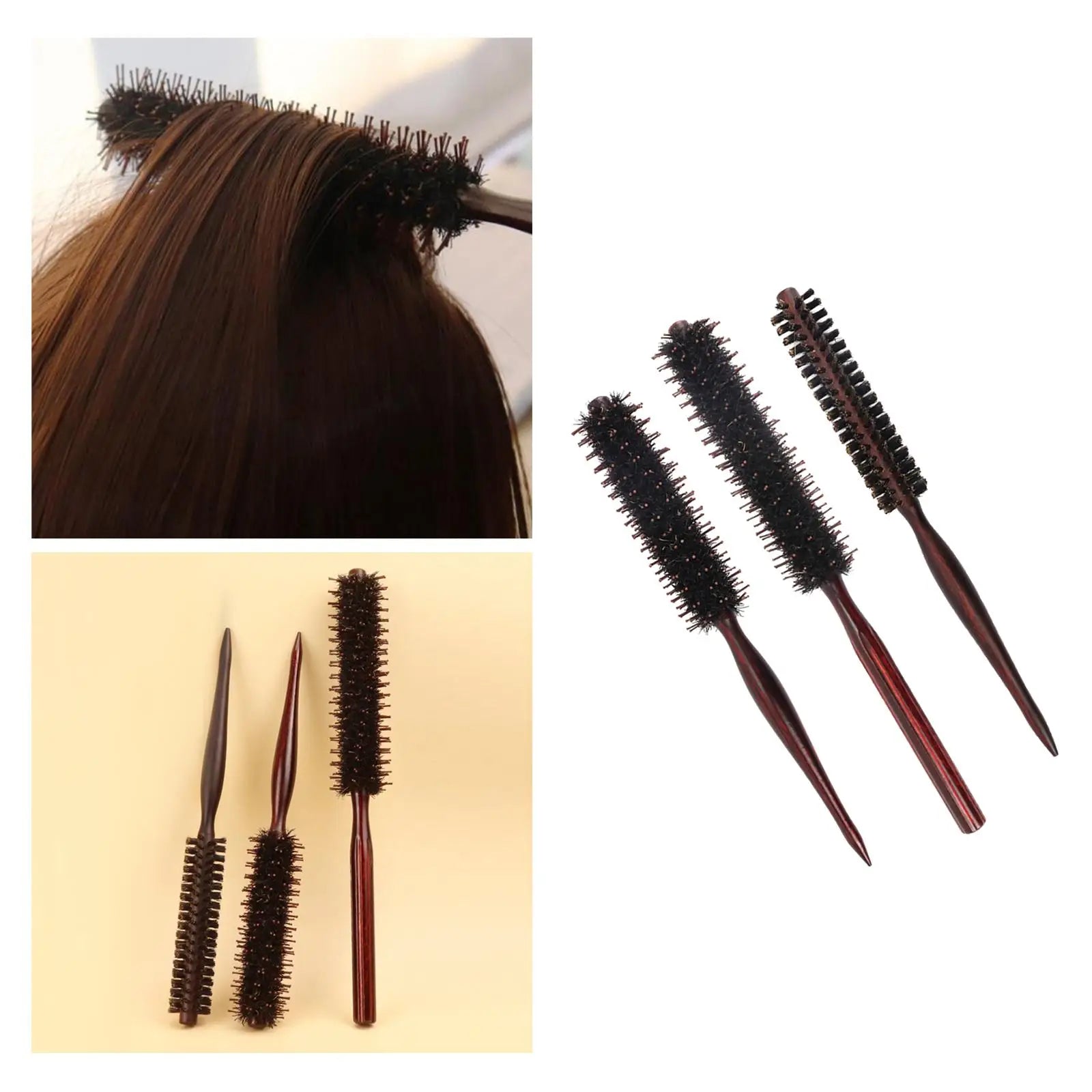 Round Wooden Hair Brush for Volumizing Detangling