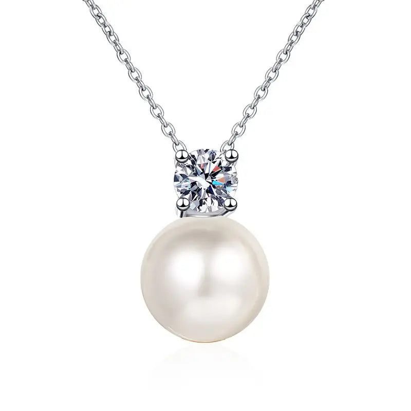 925 Sterling Silver Pearl Moissanite Pendant Necklace