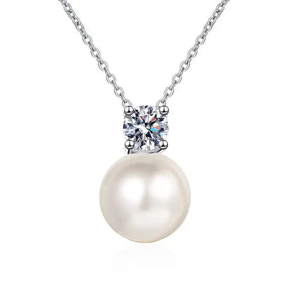 925 Sterling Silver Pearl Moissanite Pendant Necklace