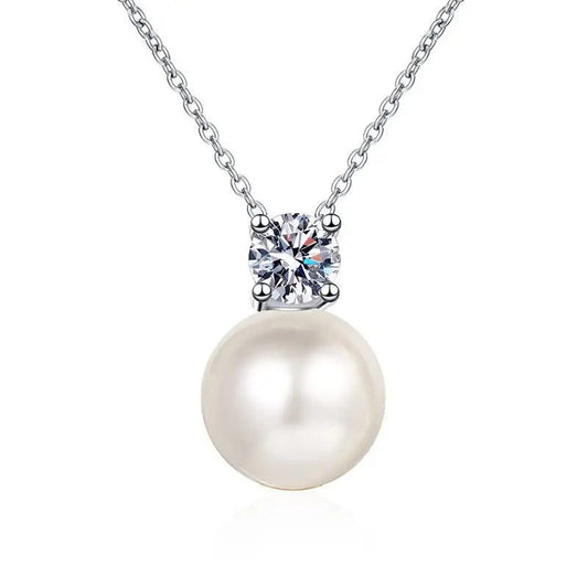 925 Sterling Silver Pearl Moissanite Pendant Necklace