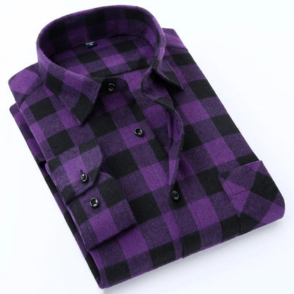 Men's Slim-Fit Flannel Plaid Shirt - Comfortable