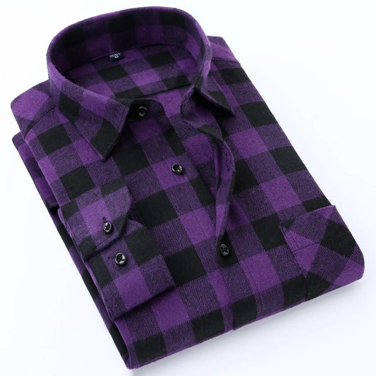 Men's Slim-Fit Flannel Plaid Shirt - Comfortable
