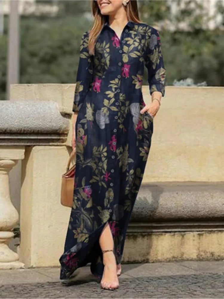 Chic Floral Print Long Sleeve Dresses