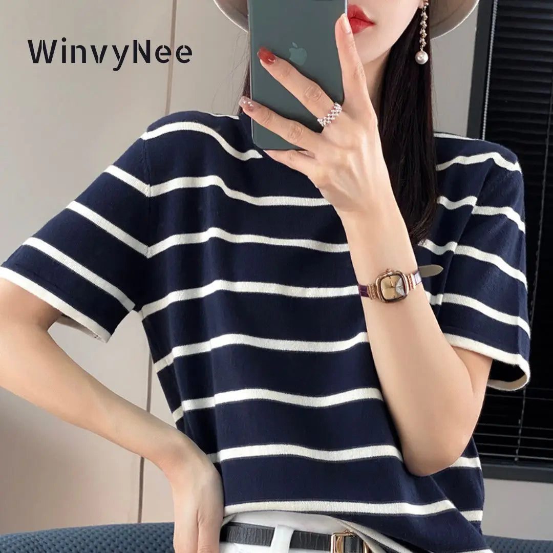 Casual Striped Cotton T-Shirt for Women