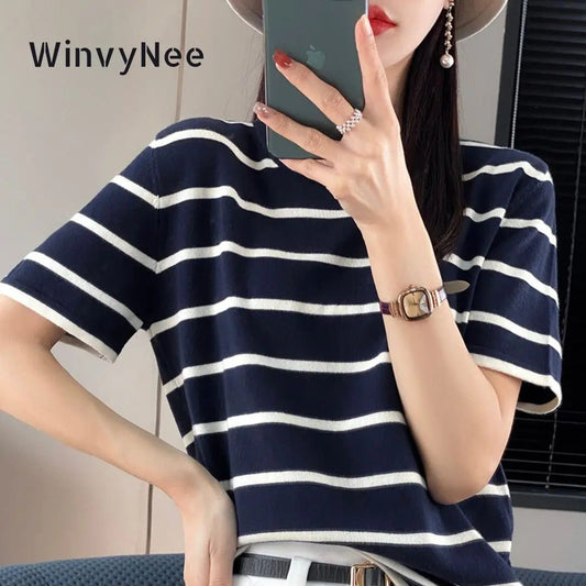 Casual Striped Cotton T-Shirt for Women