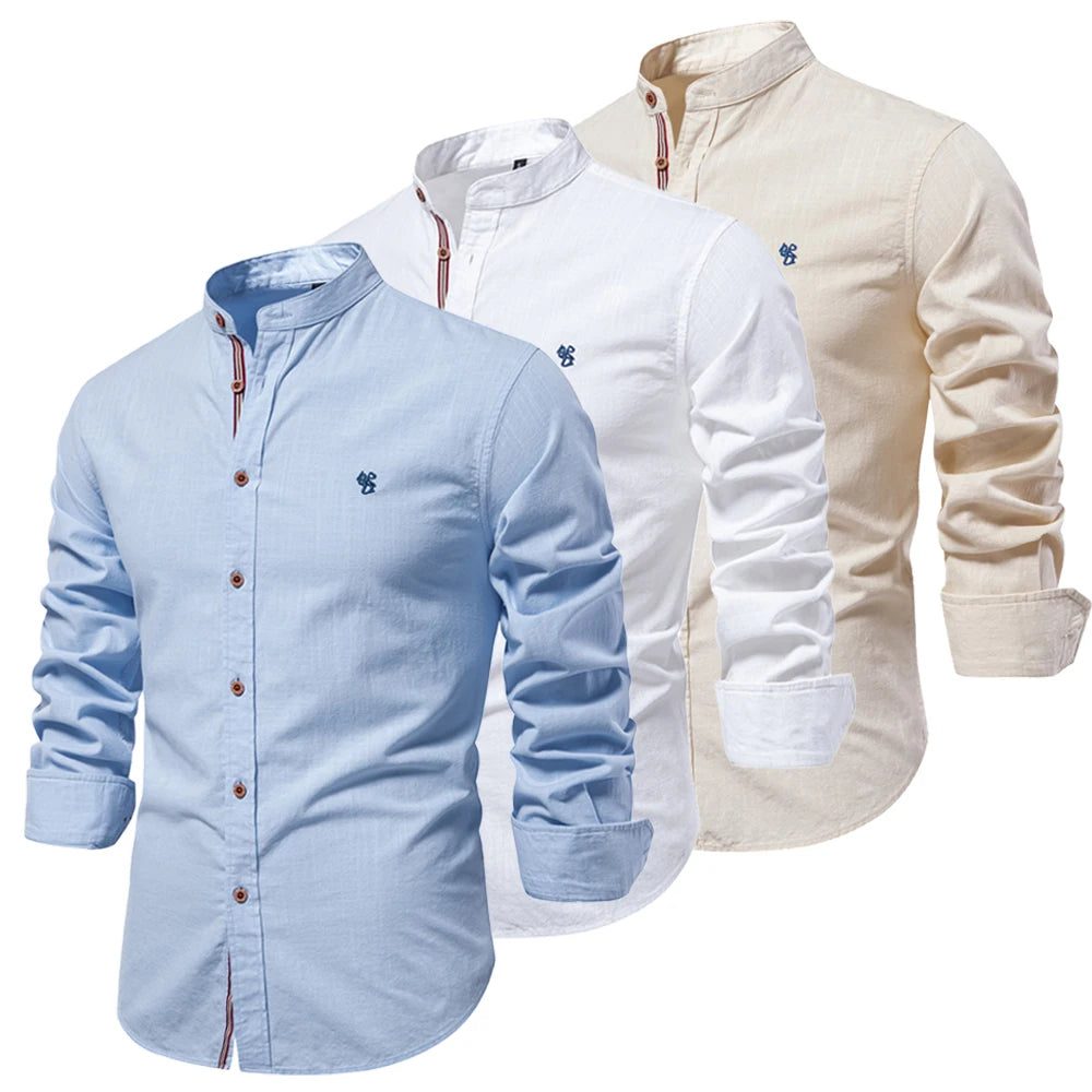 High-Quality Men's Cotton Linen Embroidery Shirt