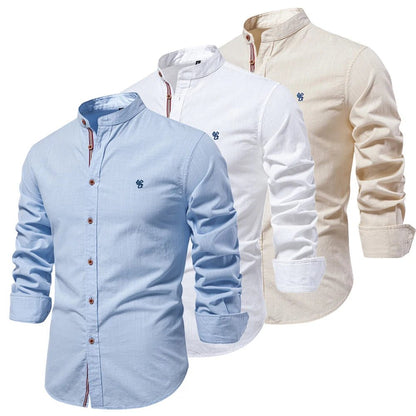 High-Quality Men's Cotton Linen Embroidery Shirt