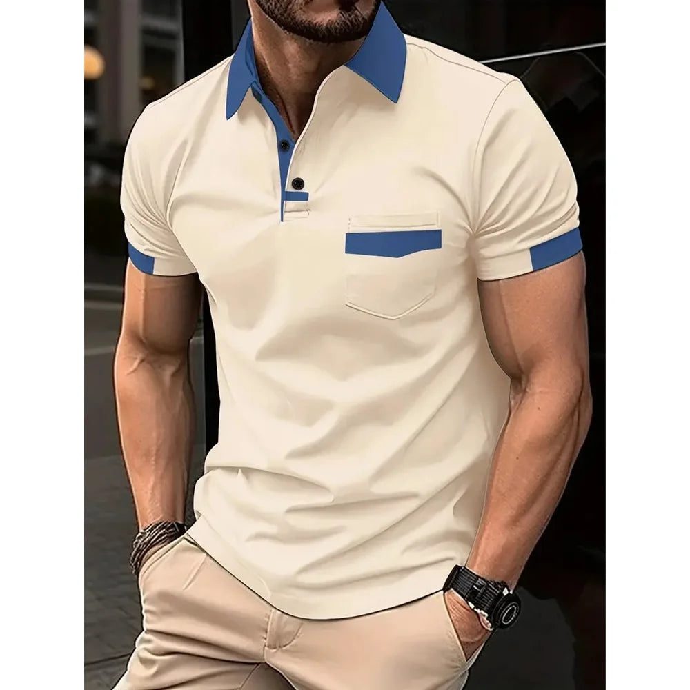 2024 Men's Color Block Pocket Polo Shirt