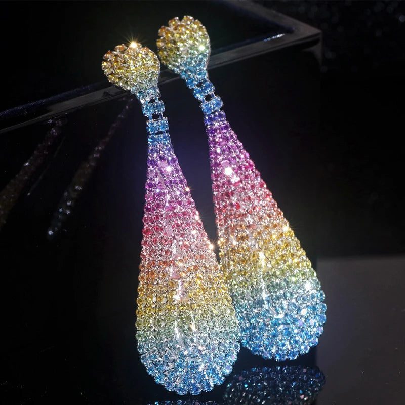 Luxury Rainbow Crystal Drop Earrings for Weddings