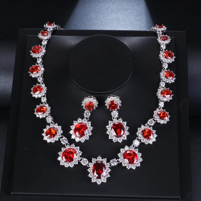 Luxury Retro Red Zirconia Wedding Jewelry Set