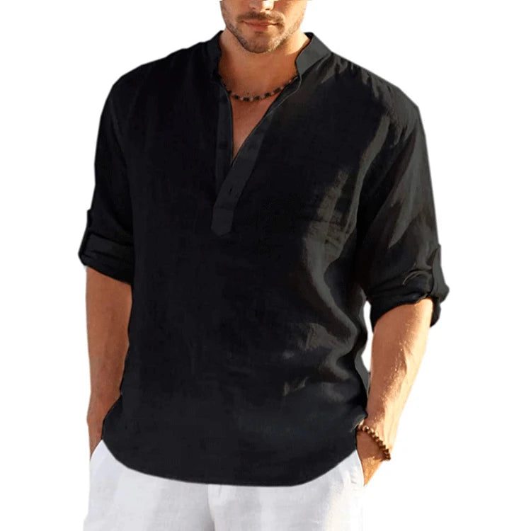 Men's Casual Long Sleeve Linen Shirt