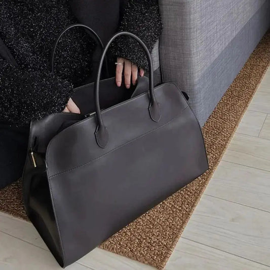 High-Capacity Leather Suede Commuting Handbag