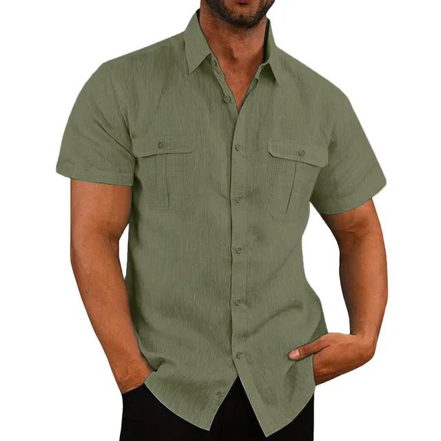 Men's Casual Linen Short Sleeve Pocket T-Shirt