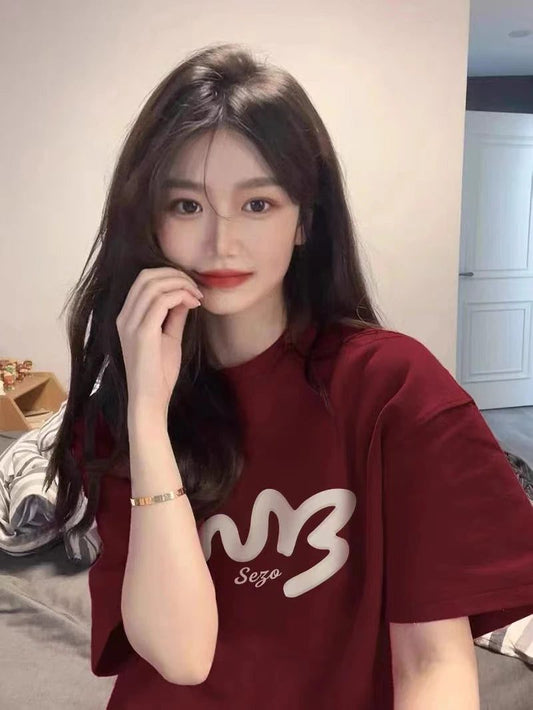 Trendy Wine Red Cotton T-Shirts for Women