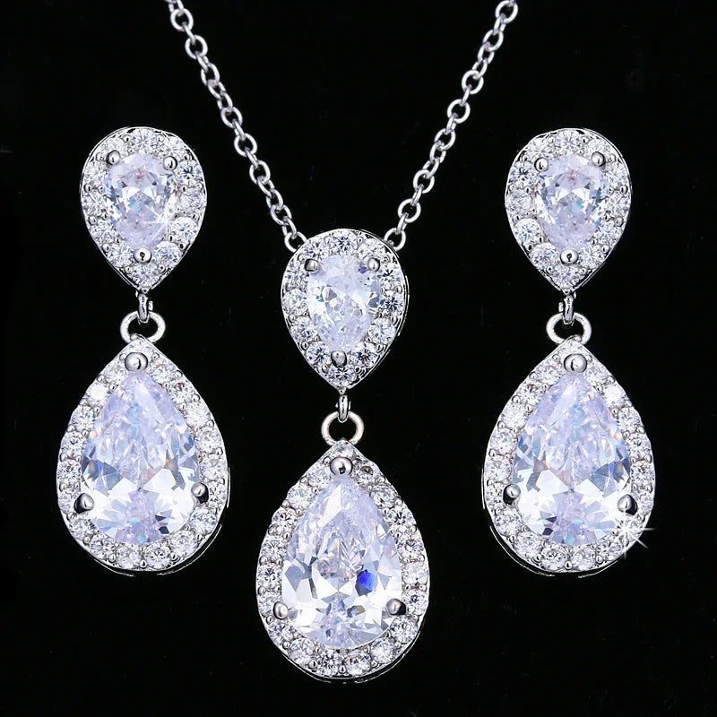 Elegant Bridal Jewelry Set: Water Drop Earrings