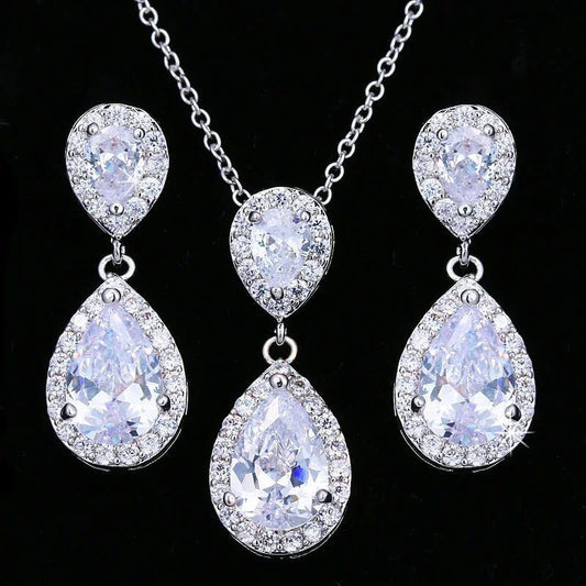 Elegant Bridal Jewelry Set: Water Drop Earrings