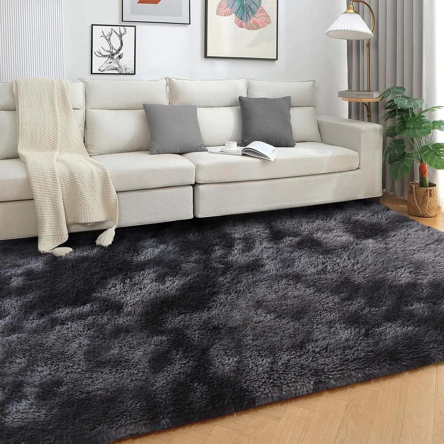 Soft Silk Wool Shag Area Rug