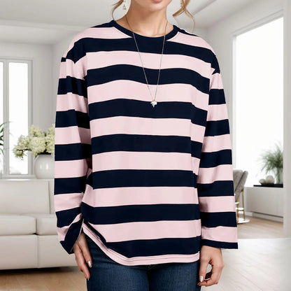 Women’s Oversized Blue Striped Long Sleeve T-Shirt