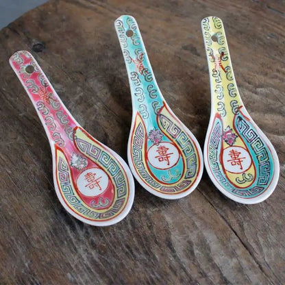 1970s Vintage Pastel Ceramic Soup Spoons