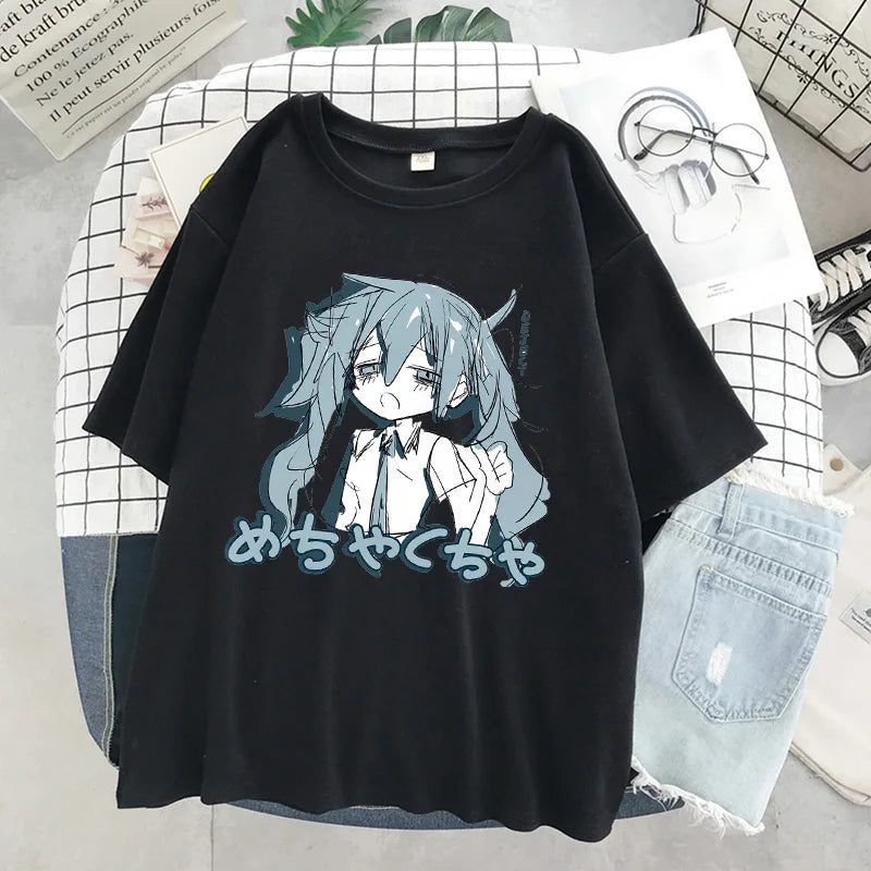 Casual Women's Black Manga Character T-Shirt