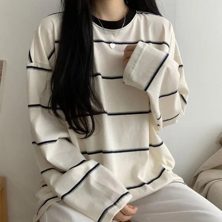 Chic Striped Long Sleeve T-Shirt for Teens