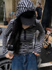 Plus Size Striped Cotton Hooded Shirt